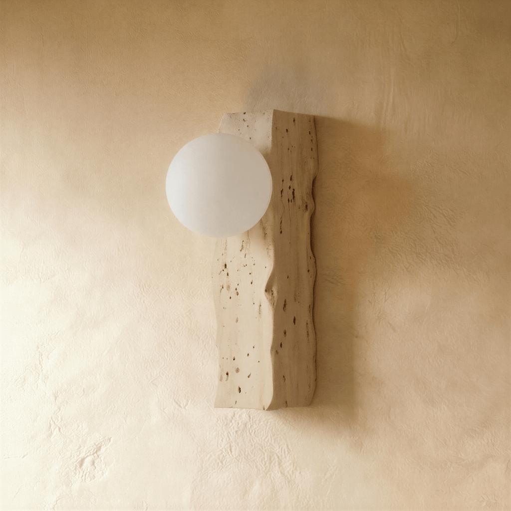 TerraLume Travertine Wall Light With Frosted Glass