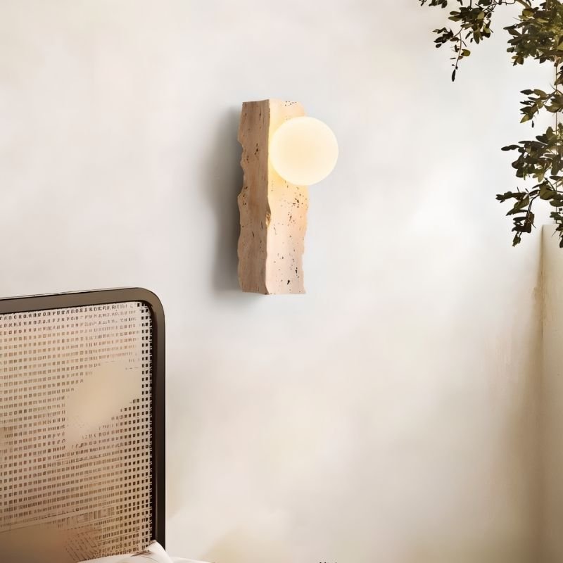 TerraLume Travertine Wall Light With Frosted Glass