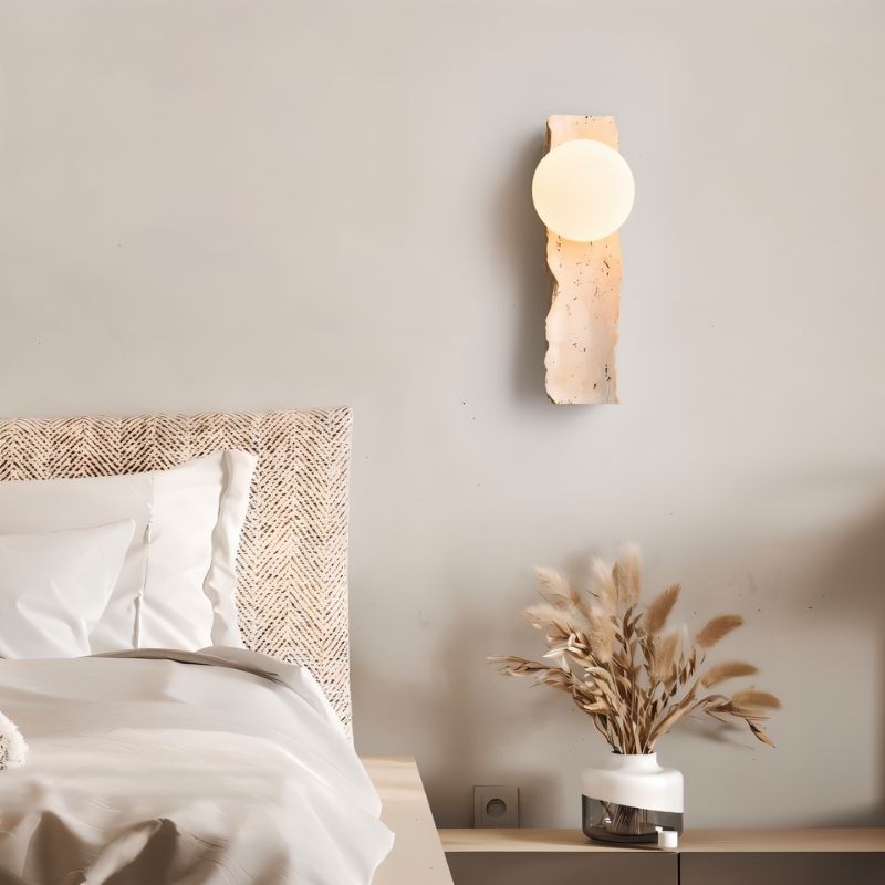 TerraLume Travertine Wall Light With Frosted Glass