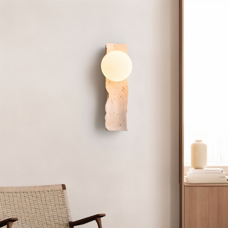 TerraLume Travertine Wall Light With Frosted Glass