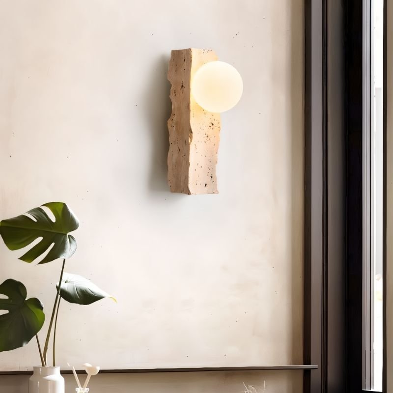 TerraLume Travertine Wall Light With Frosted Glass