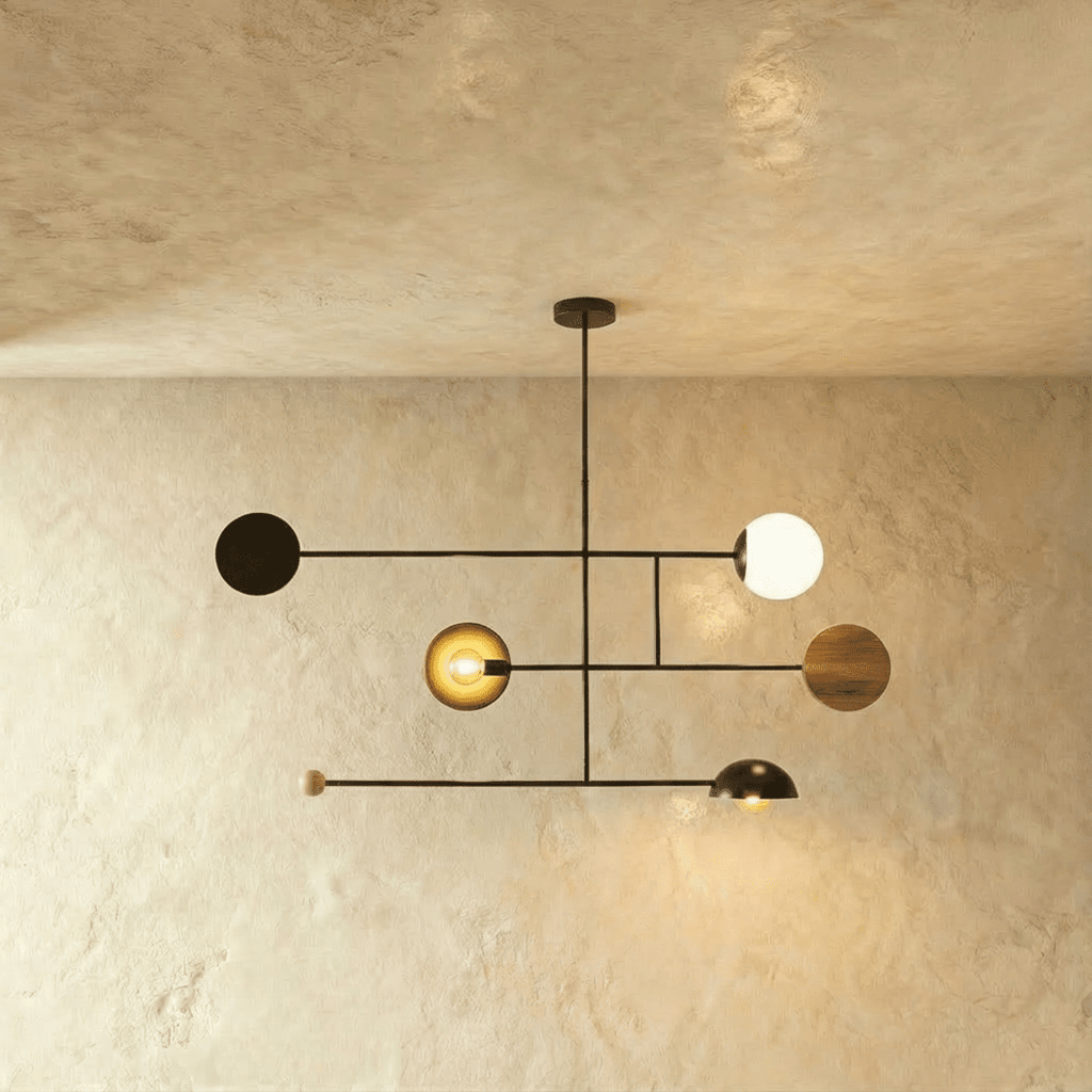 NovaOrb Hovering Kinetic Pendant Chandelier With Wood Steel And Glass Orbs