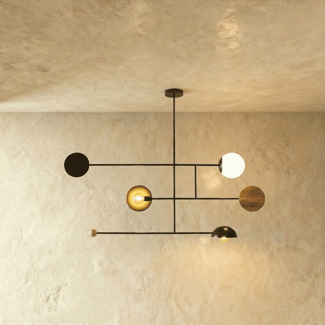 NovaOrb Hovering Kinetic Pendant Chandelier With Wood Steel And Glass Orbs