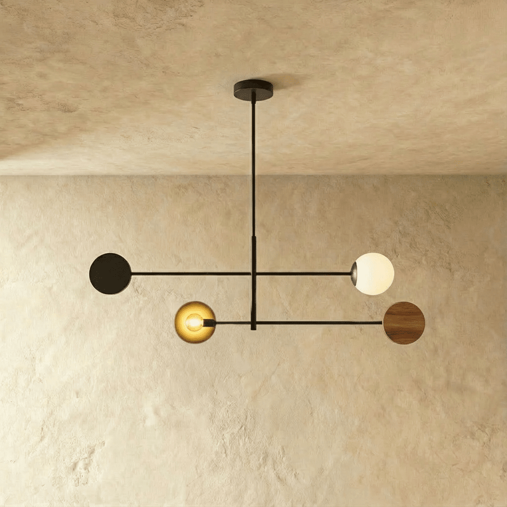 NovaOrb Hovering Kinetic Pendant Chandelier With Wood Steel And Glass Orbs