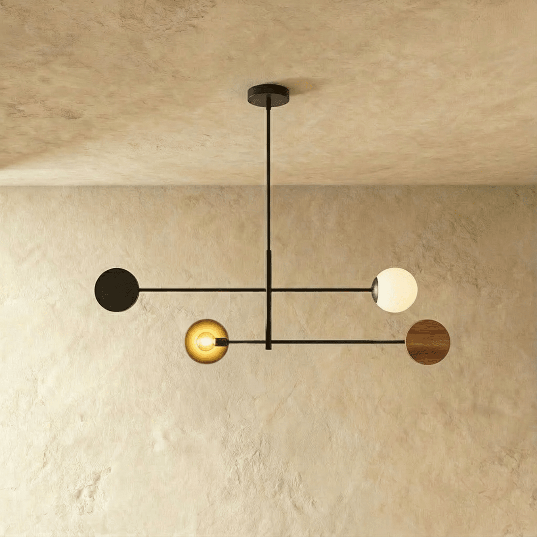 NovaOrb Hovering Kinetic Pendant Chandelier With Wood Steel And Glass Orbs