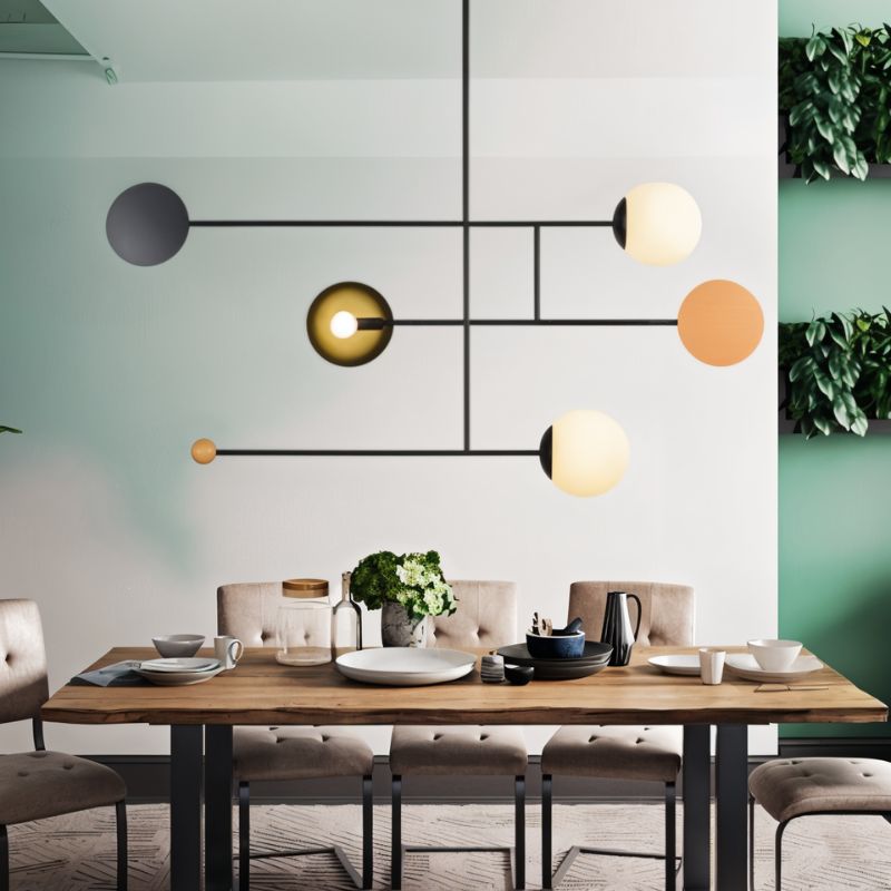 NovaOrb Hovering Kinetic Pendant Chandelier With Wood Steel And Glass Orbs