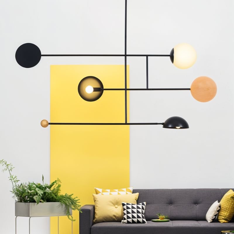 NovaOrb Hovering Kinetic Pendant Chandelier With Wood Steel And Glass Orbs