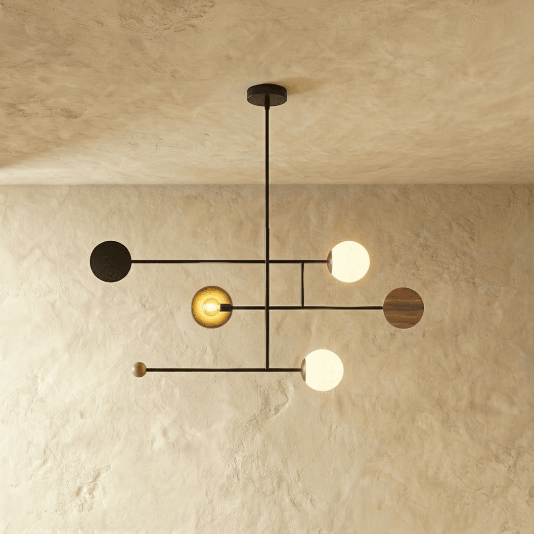NovaOrb Hovering Kinetic Pendant Chandelier With Wood Steel And Glass Orbs