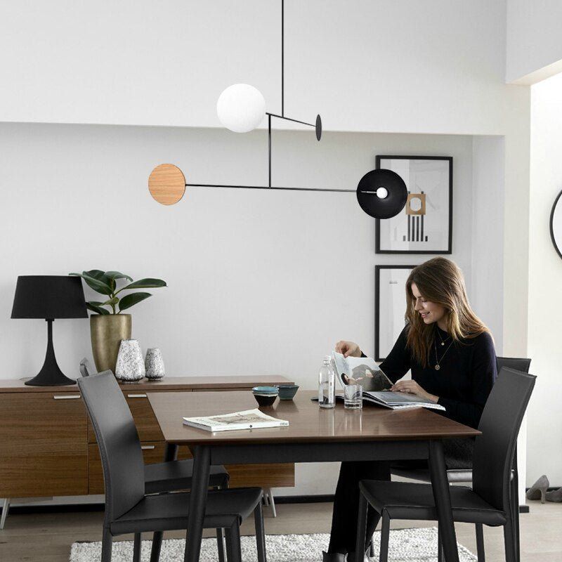 NovaOrb Hovering Kinetic Pendant Chandelier With Wood Steel And Glass Orbs