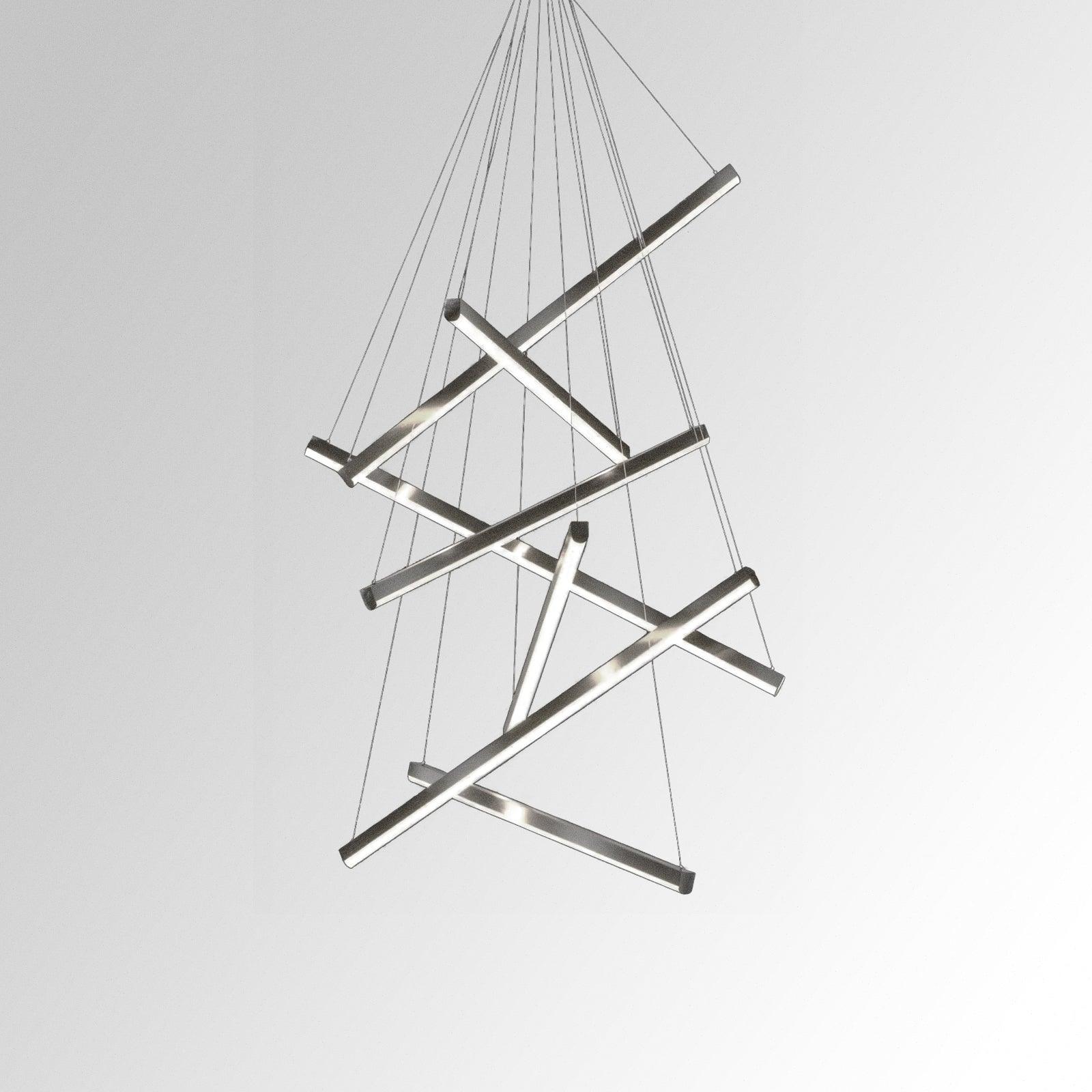 Nested Bar Chandelier, 3 to 9 Linear Tiers, Remote-Adjustable Light
