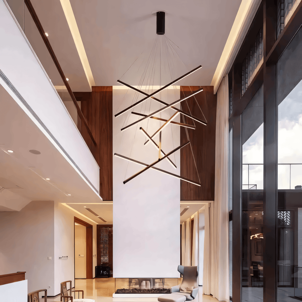 Nested Bar Chandelier, 3 to 9 Linear Tiers, Remote-Adjustable Light
