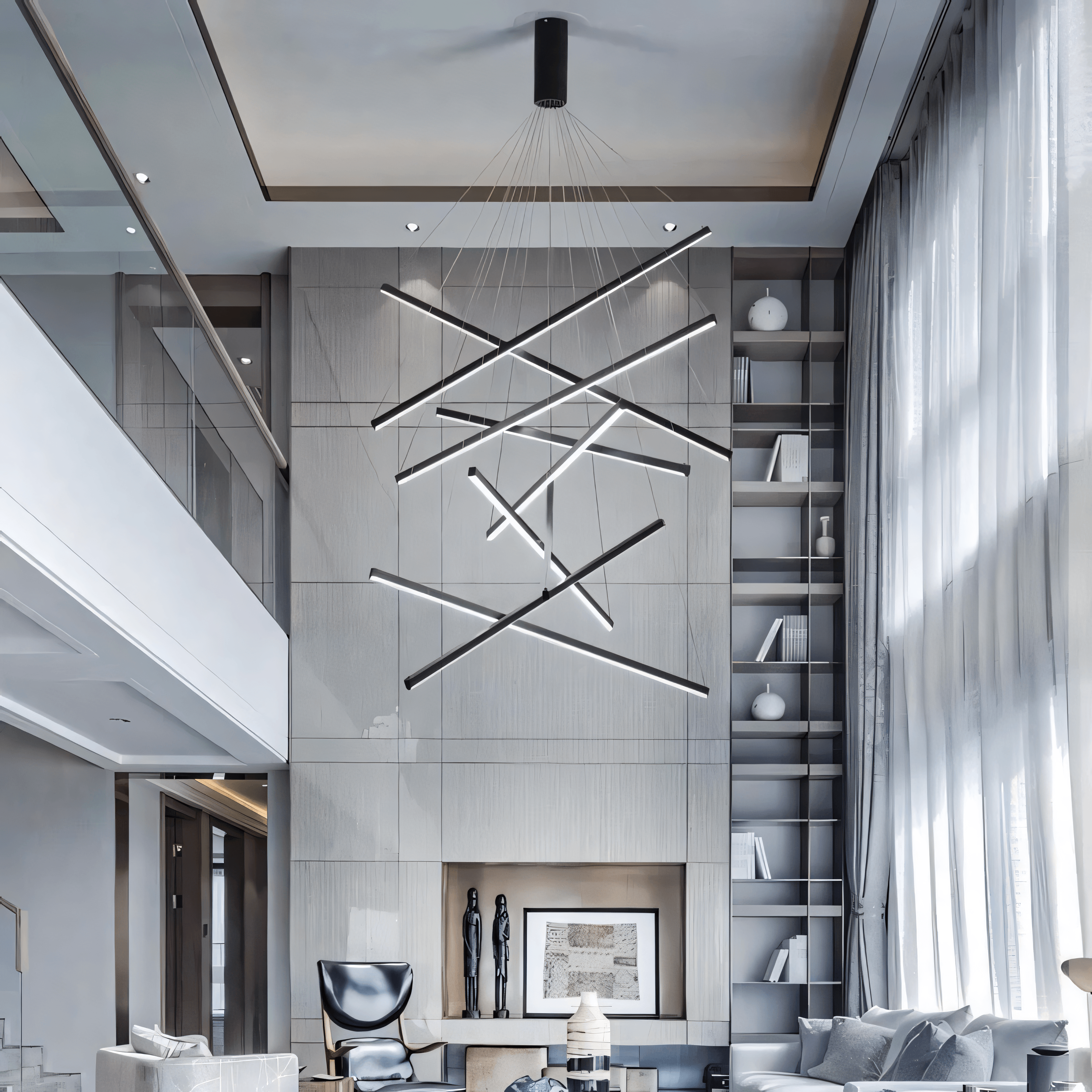 Nested Bar Chandelier, 3 to 9 Linear Tiers, Remote-Adjustable Light