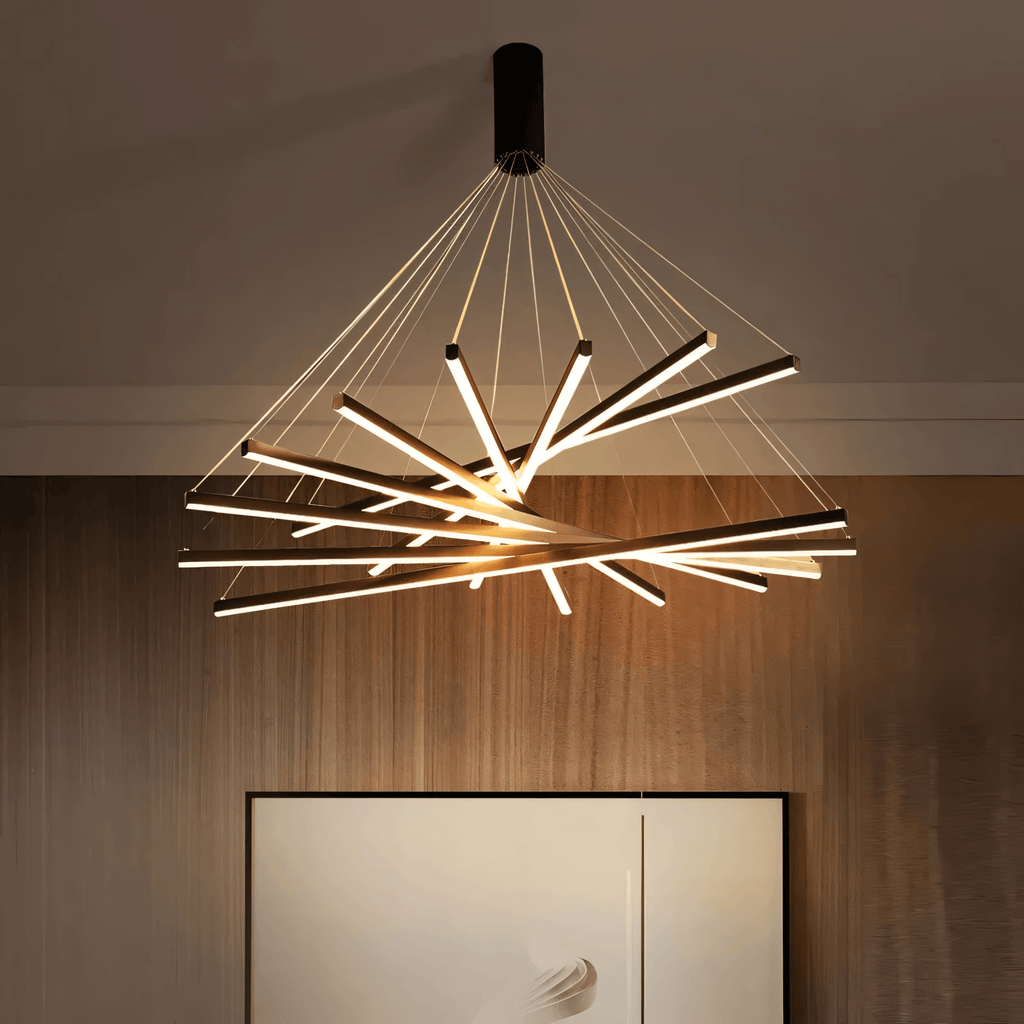 Nested Bar Chandelier, 3 to 9 Linear Tiers, Remote-Adjustable Light