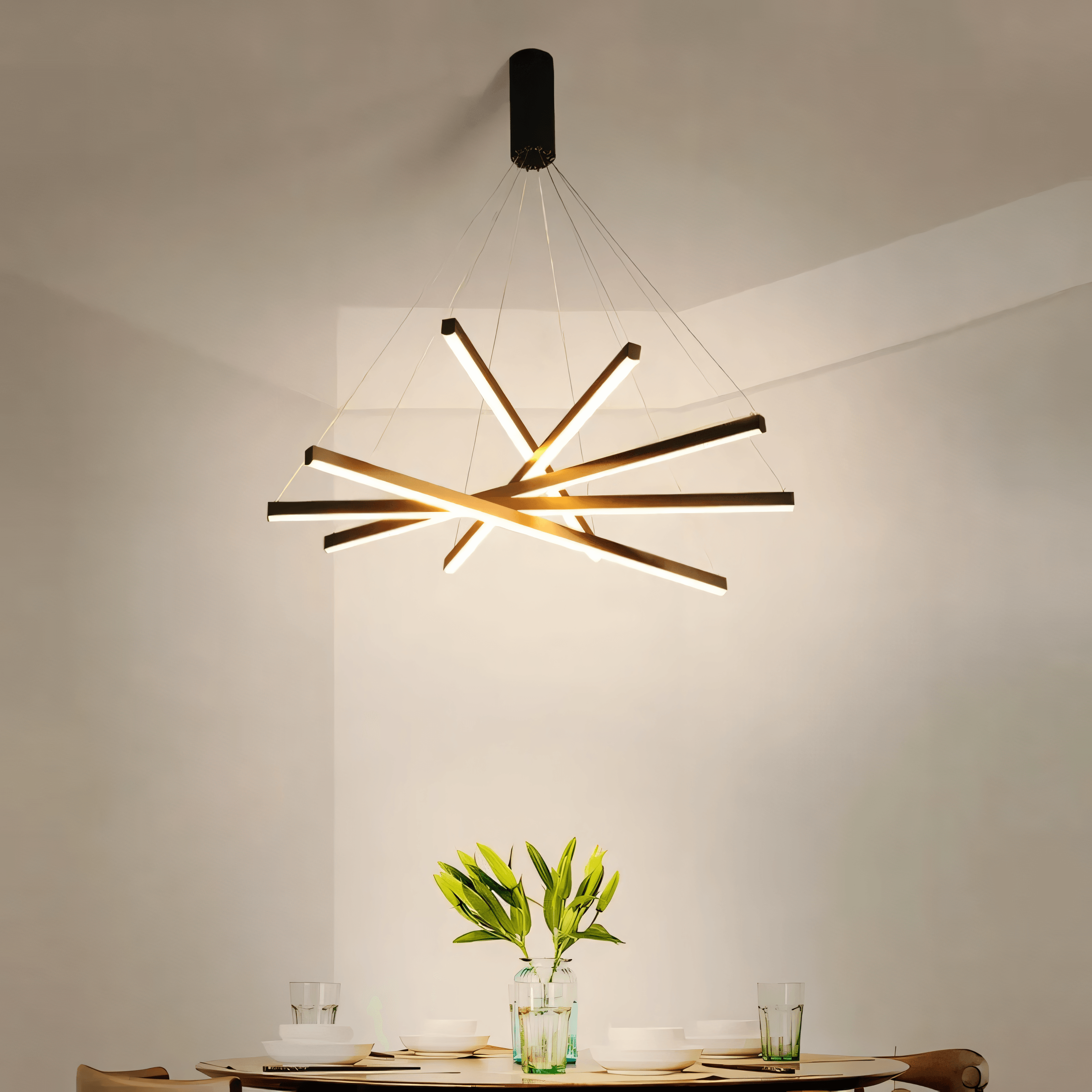 Nested Bar Chandelier, 3 to 9 Linear Tiers, Remote-Adjustable Light