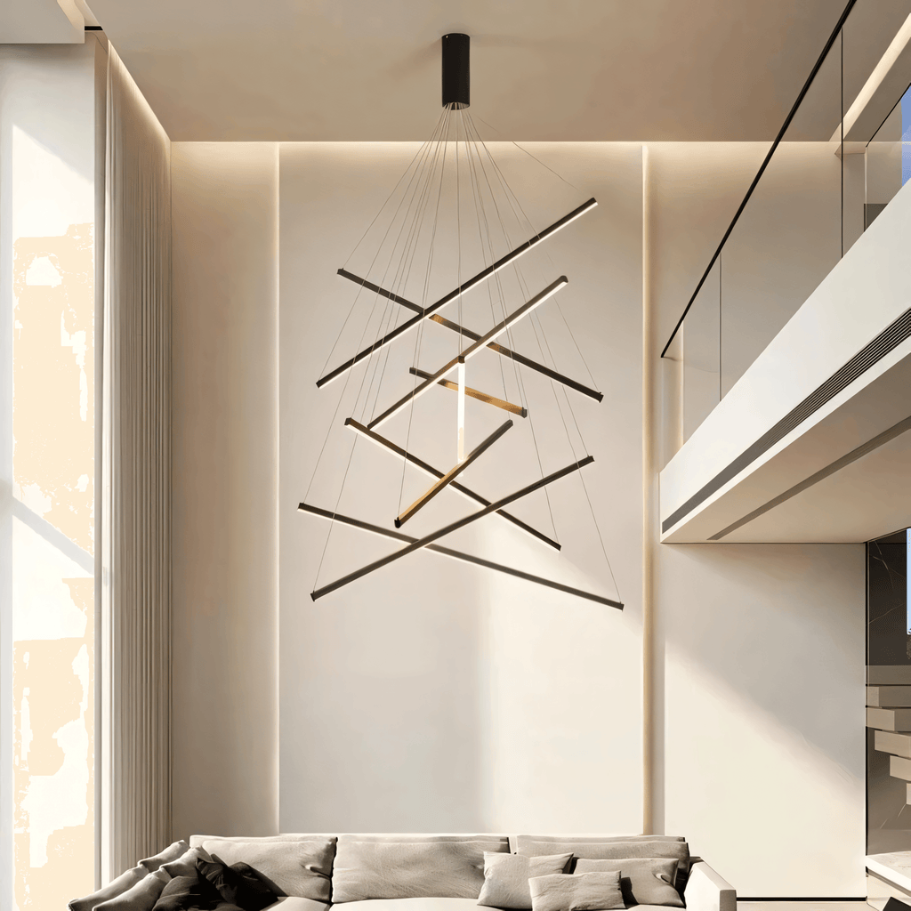 Nested Bar Chandelier, 3 to 9 Linear Tiers, Remote-Adjustable Light