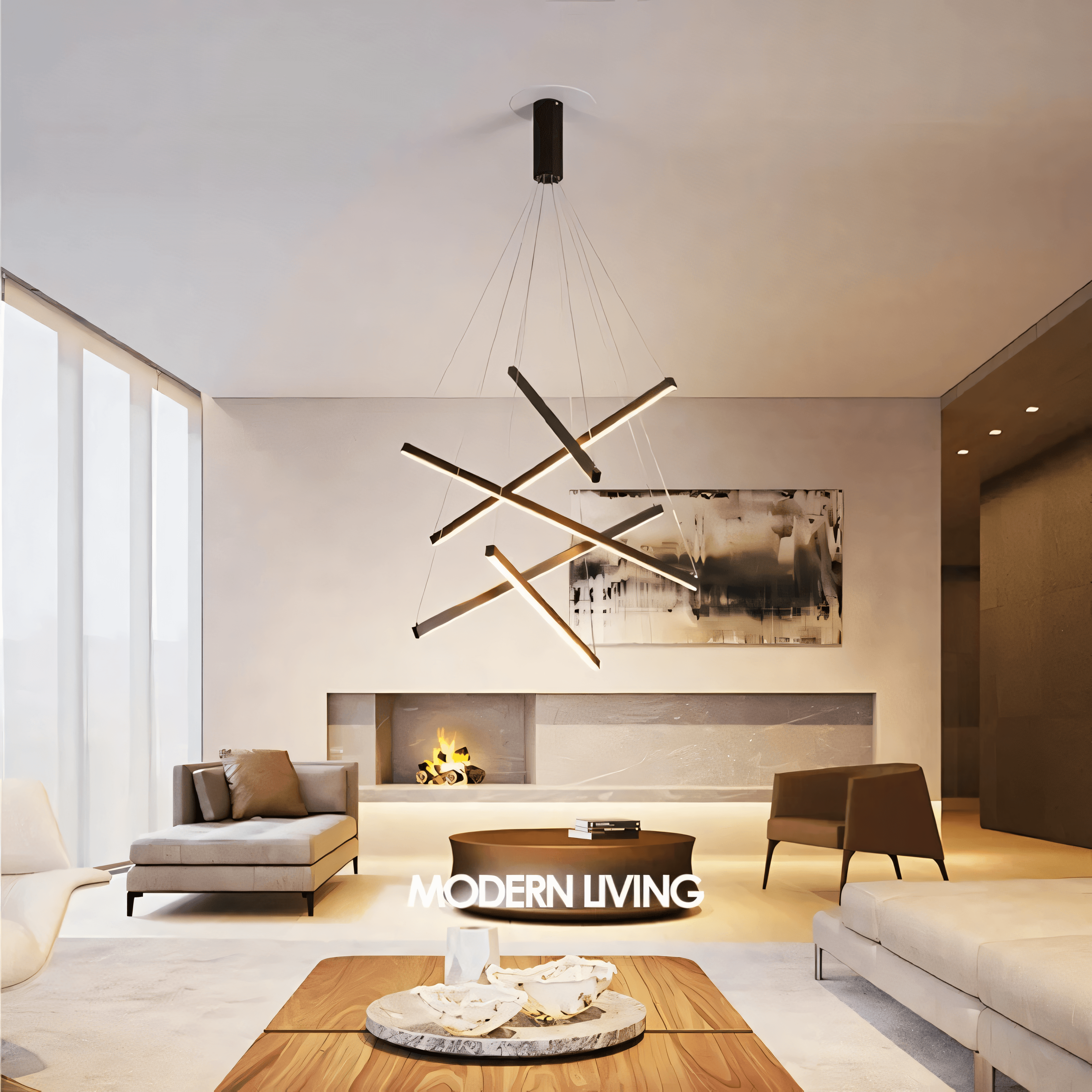 Nested Bar Chandelier, 3 to 9 Linear Tiers, Remote-Adjustable Light