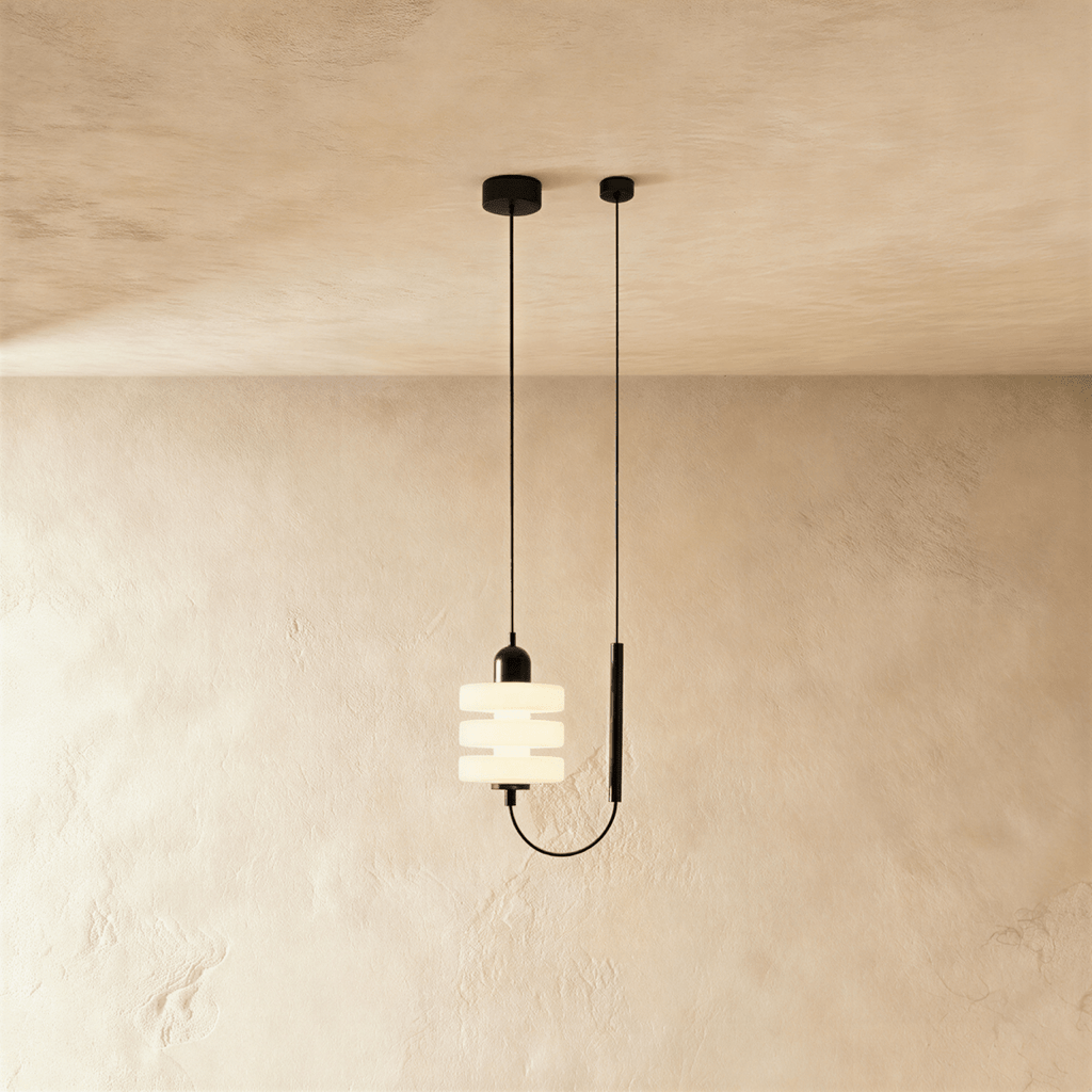 AstraLume Black Iron Pendant Light With Frosted Glass Diffused Glow