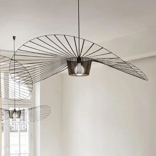 Lustr ve stylu art deco, železná konstrukce Vexaera s látkovým stínidlem