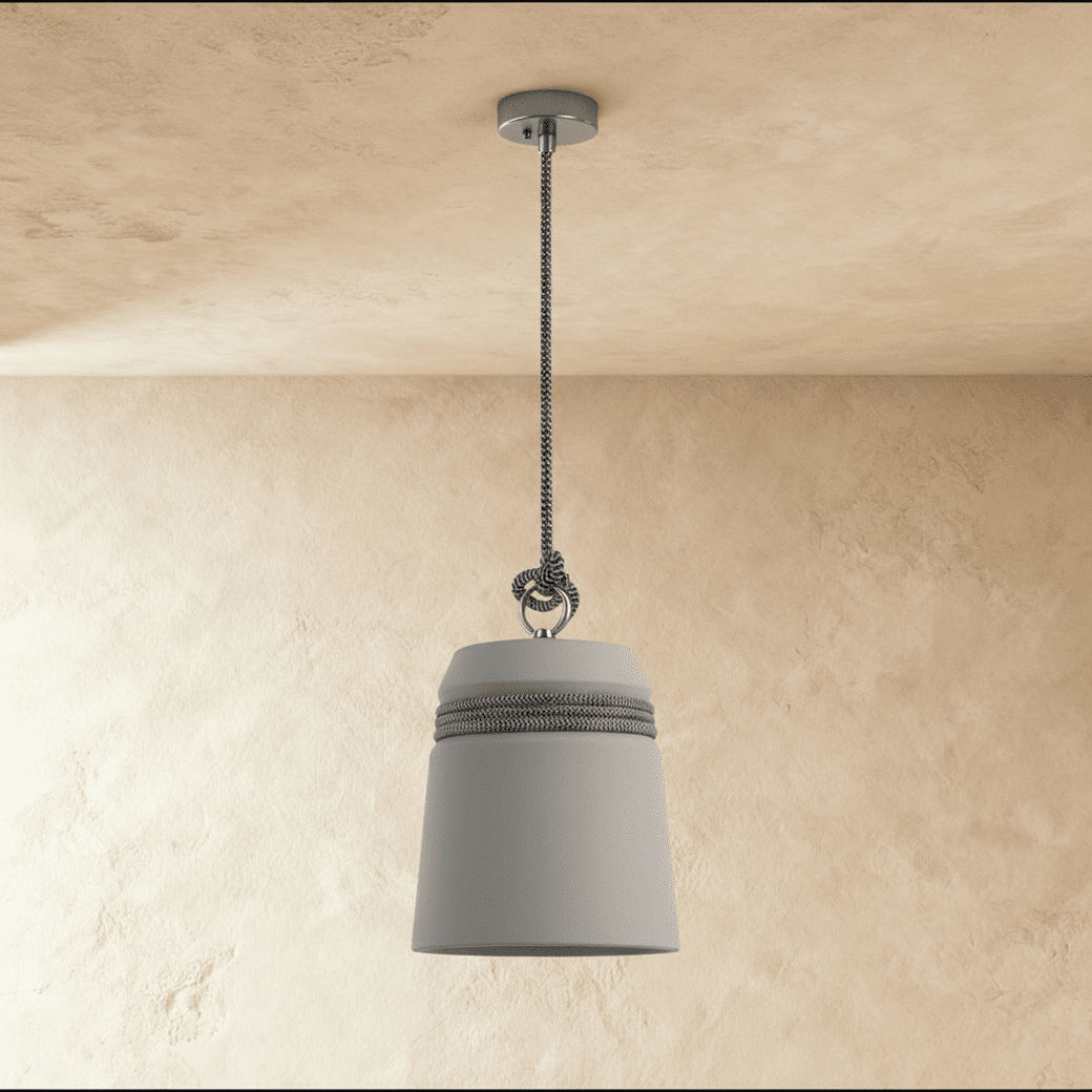 Závěsné svítidlo Cinder Bucket z obráceného cementového kýble v severském industriálním minimalistickém stylu pro jídelny