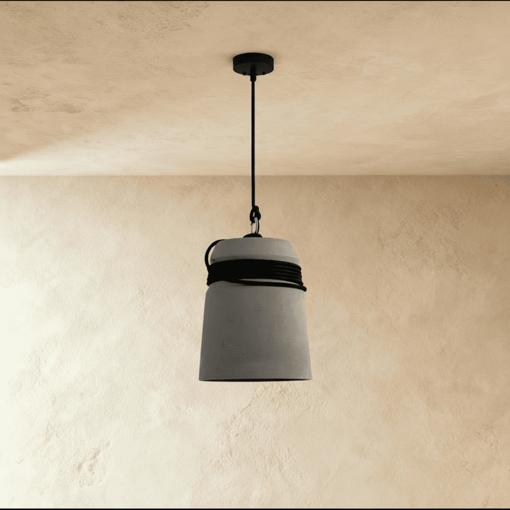 Závěsné svítidlo Cinder Bucket z obráceného cementového kýble v severském industriálním minimalistickém stylu pro jídelny