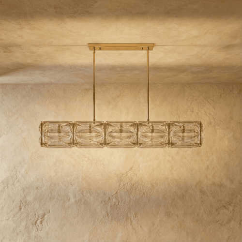 Aurelia Copper Textured Glass Linear Chandelier For Modern Living