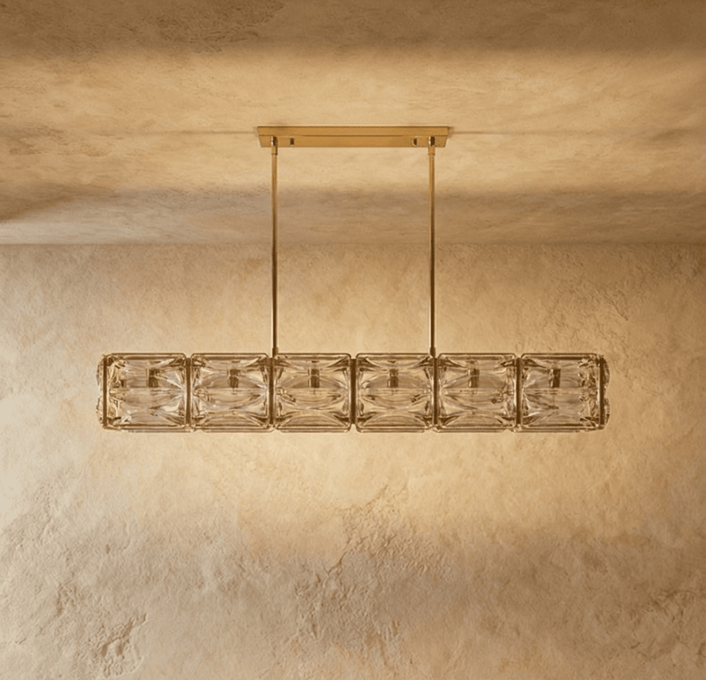 Aurelia Copper Textured Glass Linear Chandelier For Modern Living