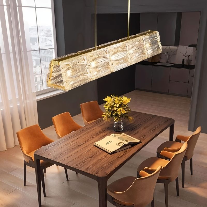 Aurelia Copper Textured Glass Linear Chandelier For Modern Living