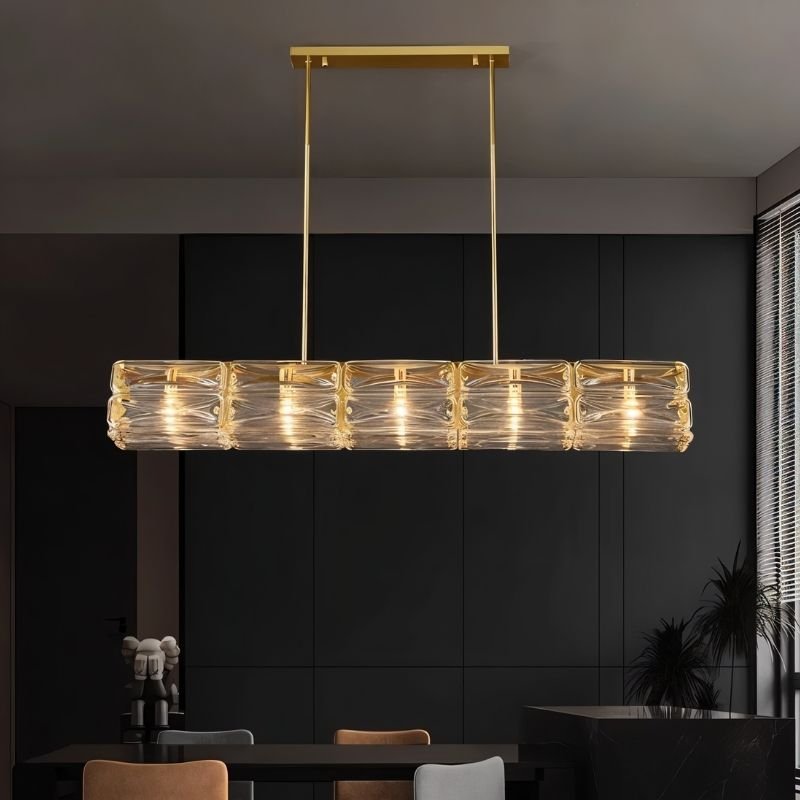 Aurelia Copper Textured Glass Linear Chandelier For Modern Living