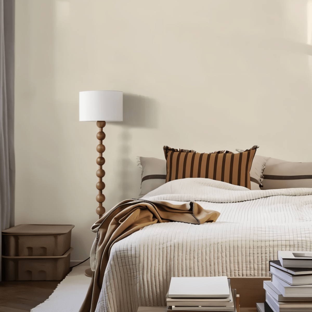 Wooden Sphere Floor Lamp With Sculptural Slim Column And Ambient Glow