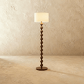 Wooden Sphere Floor Lamp With Sculptural Slim Column And Ambient Glow