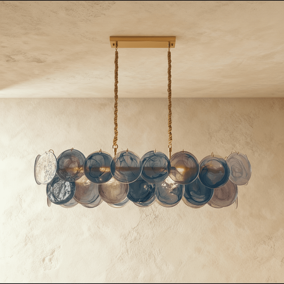 Emerald Cascade Glas Og Metal Lysekrone Med Iriserende Accenter