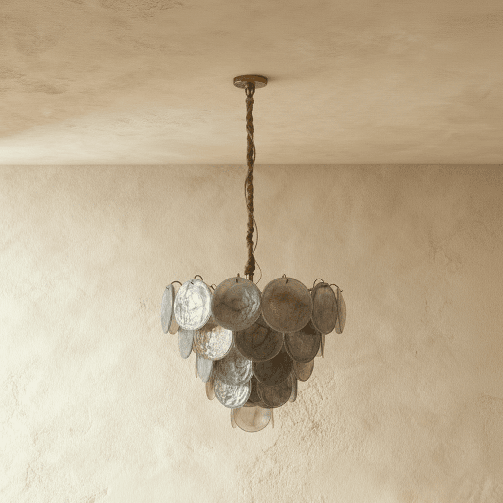 Emerald Cascade Glas Og Metal Lysekrone Med Iriserende Accenter