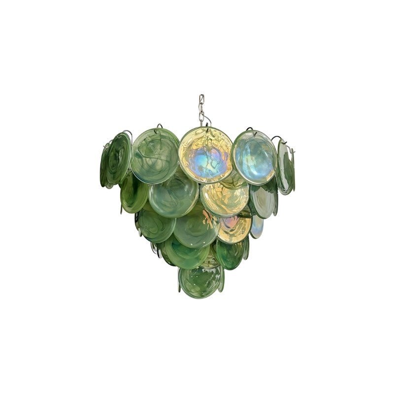 Emerald Cascade Glas Og Metal Lysekrone Med Iriserende Accenter