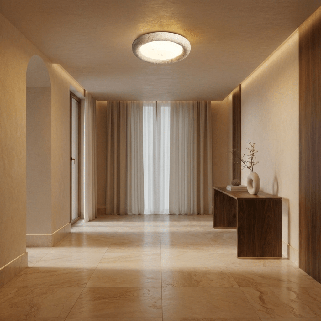 Yellow Travertine Flush Mount Ceiling Light for Modern Interiors