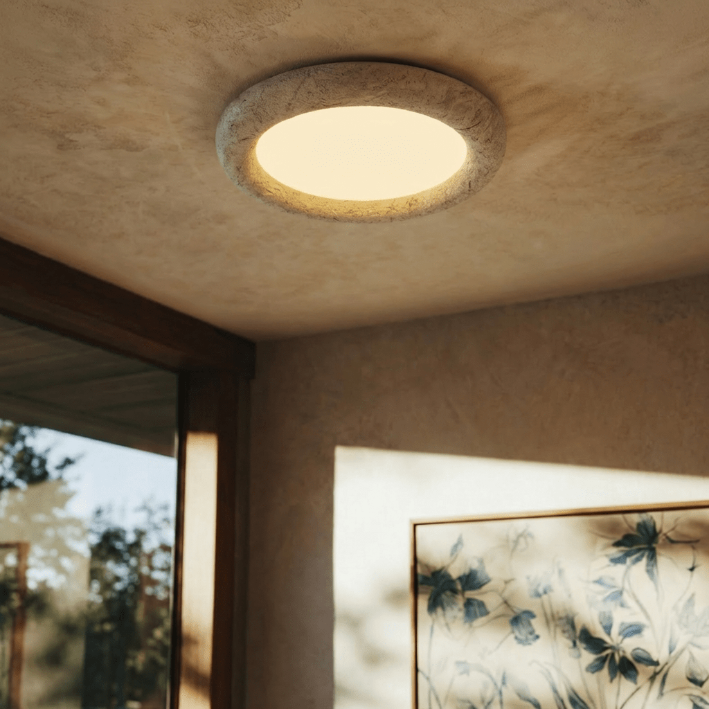 Yellow Travertine Flush Mount Ceiling Light for Modern Interiors