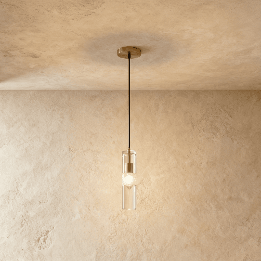Aura Crystal Cylinder Pendant Light With Iron And Brass Construction
