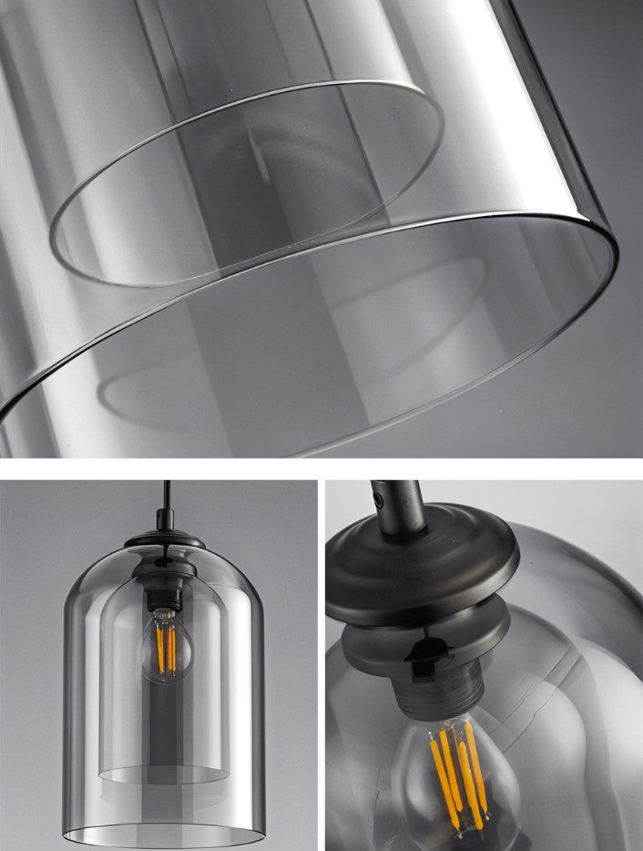 BrassEdge Double Glass Pendant Light With Adjustable Cable