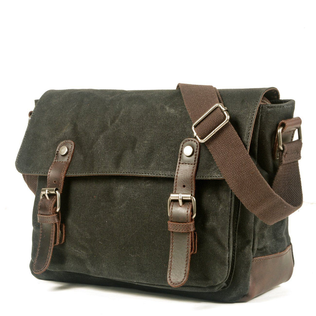 Waxed Canvas Crossbody Sling Bag With Leather Trim, Vintage Style