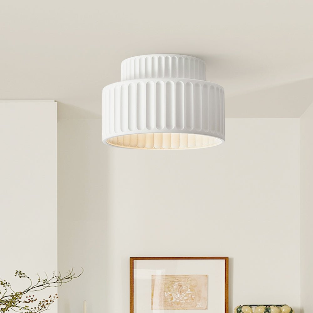 Stropní svítidlo s látkovým válcovým stínidlem, polopřisazené, béžově bílé nebo zelené