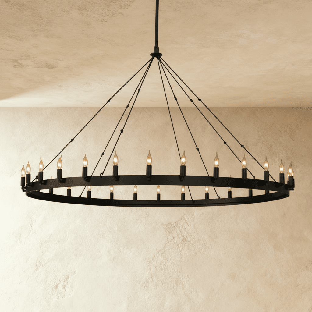Rustic Industrial Filament Chandelier Featuring Iron Frame