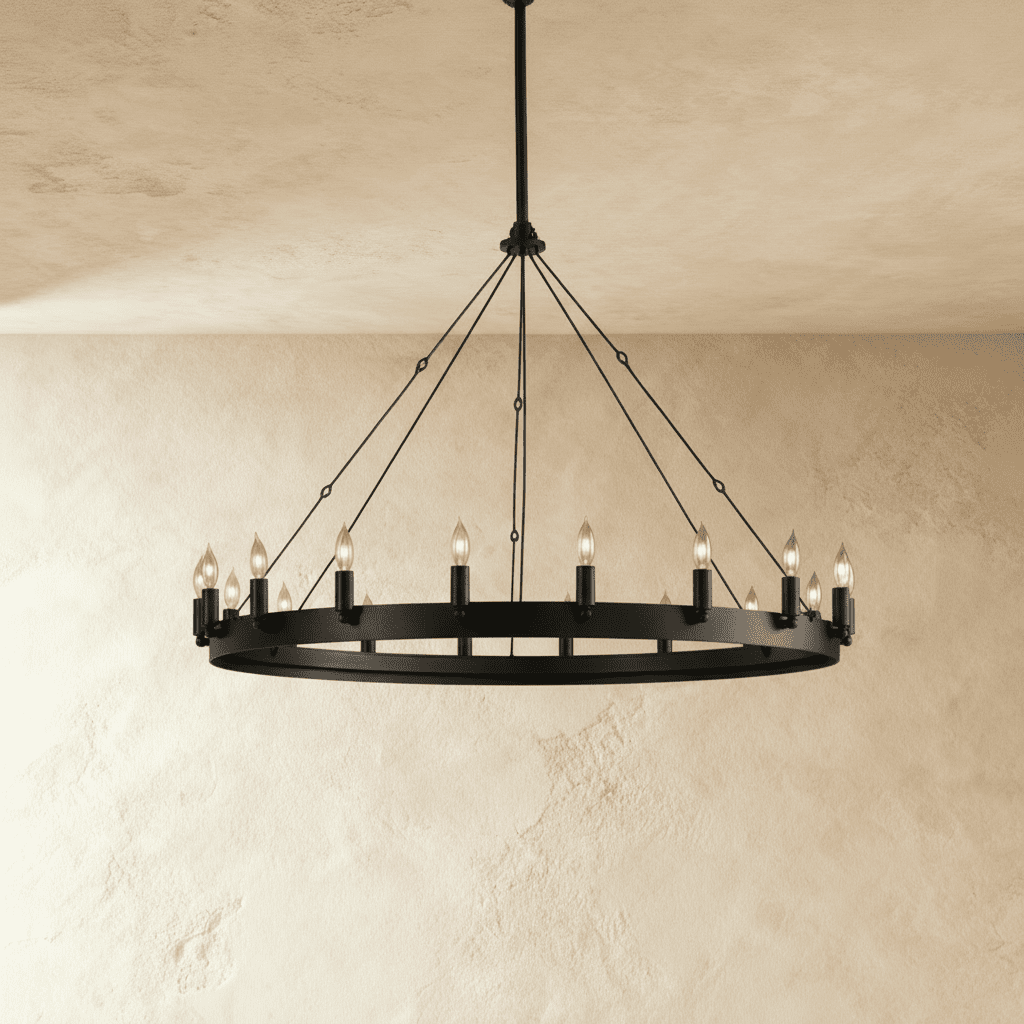 Rustic Industrial Filament Chandelier Featuring Iron Frame