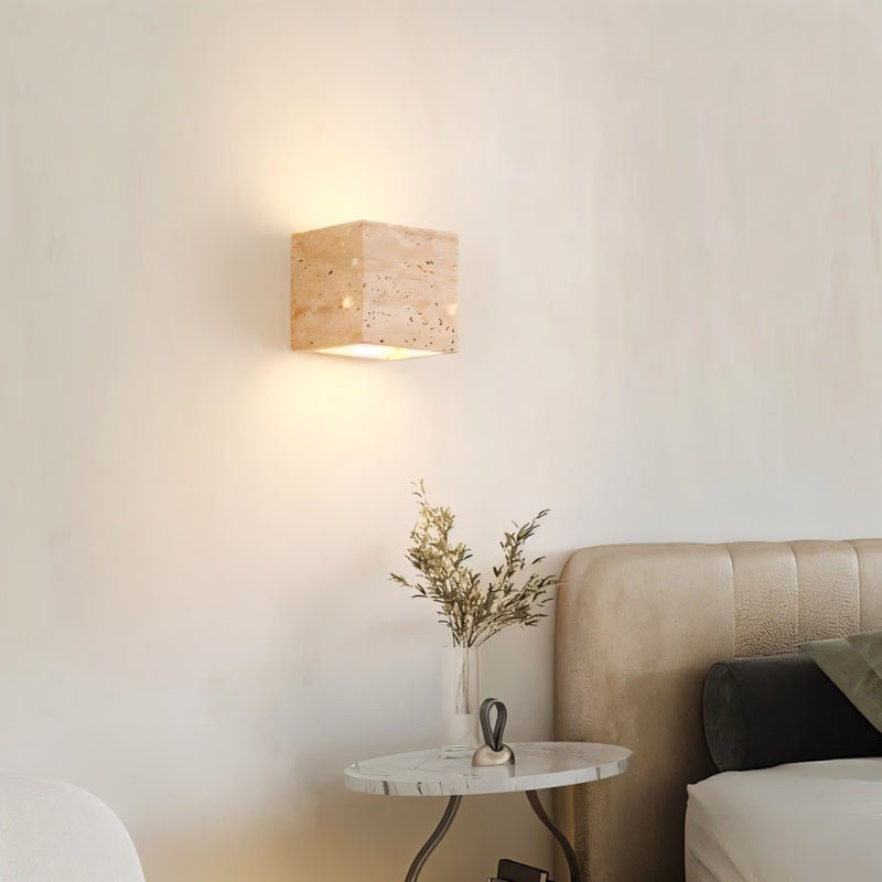 LuminaStone Travertine Wall Lamp Modern Yellow Stone Light Rectangular And Cube