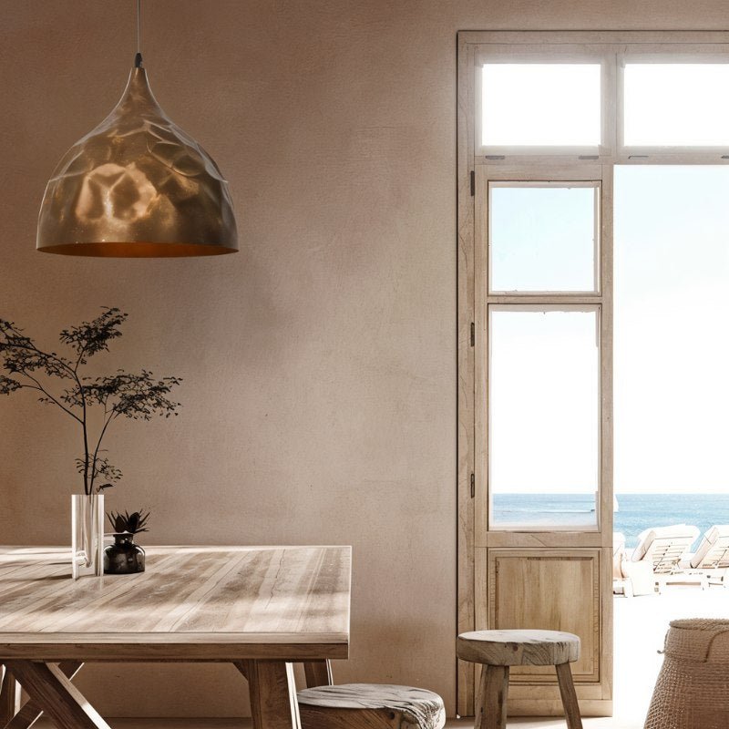 Rustic Industrial Bell Pendant Light With Warm Metal Finish For Living Rooms