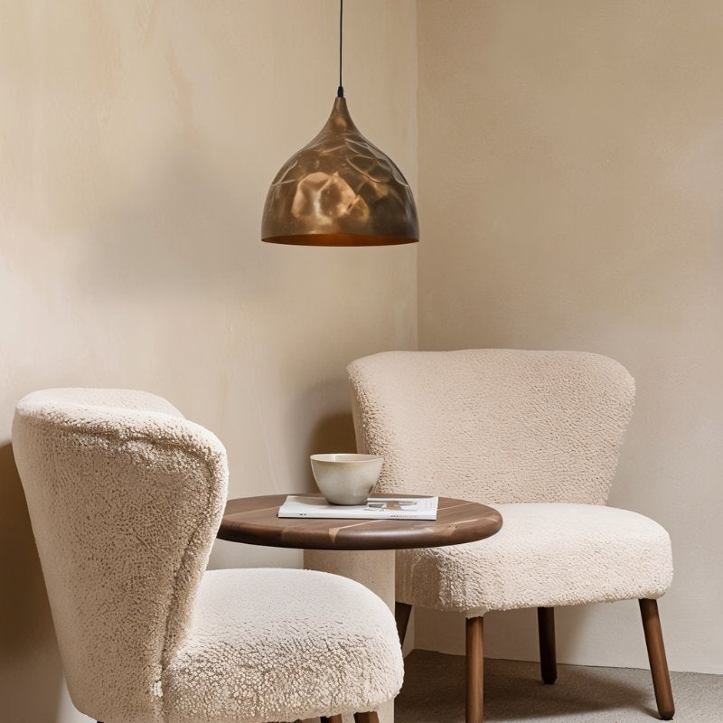 Rustic Industrial Bell Pendant Light With Warm Metal Finish For Living Rooms