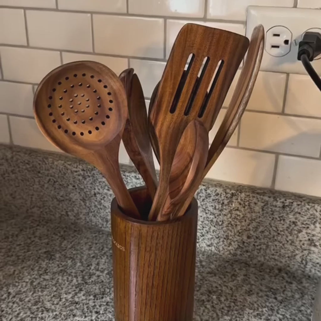 Ensemble d’ustensiles de cuisine en bois naturel ForestCraft pour cuisiniers amateurs