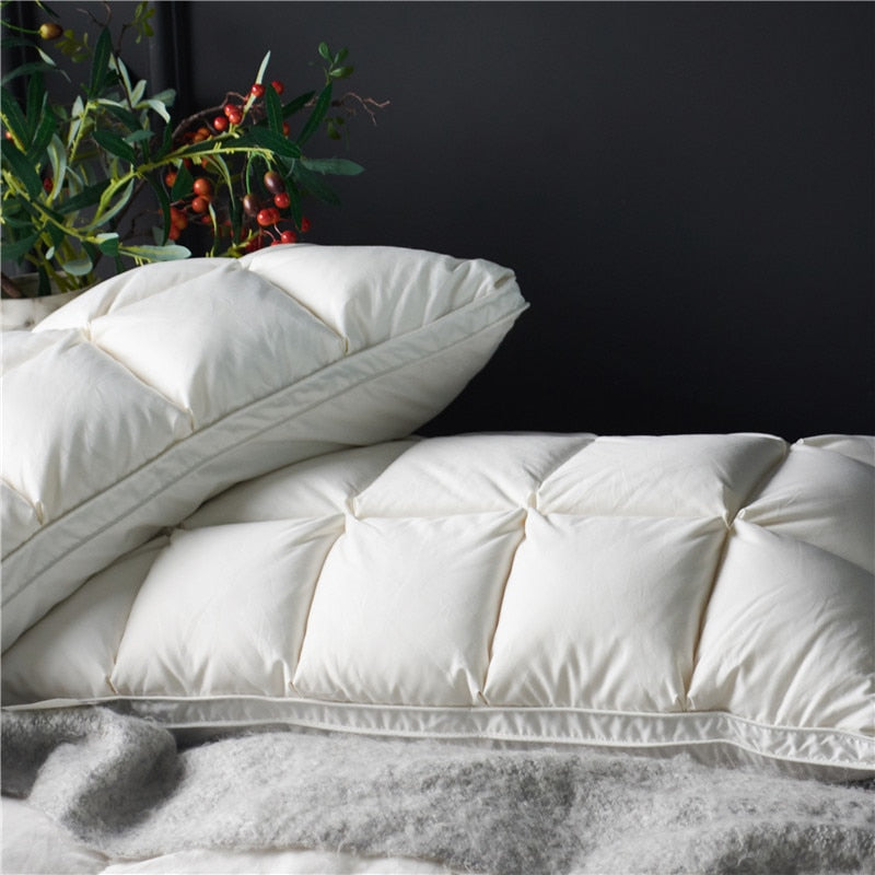 LumaNest Goose Down Pillows, Natural Cotton Cover, Set of Two