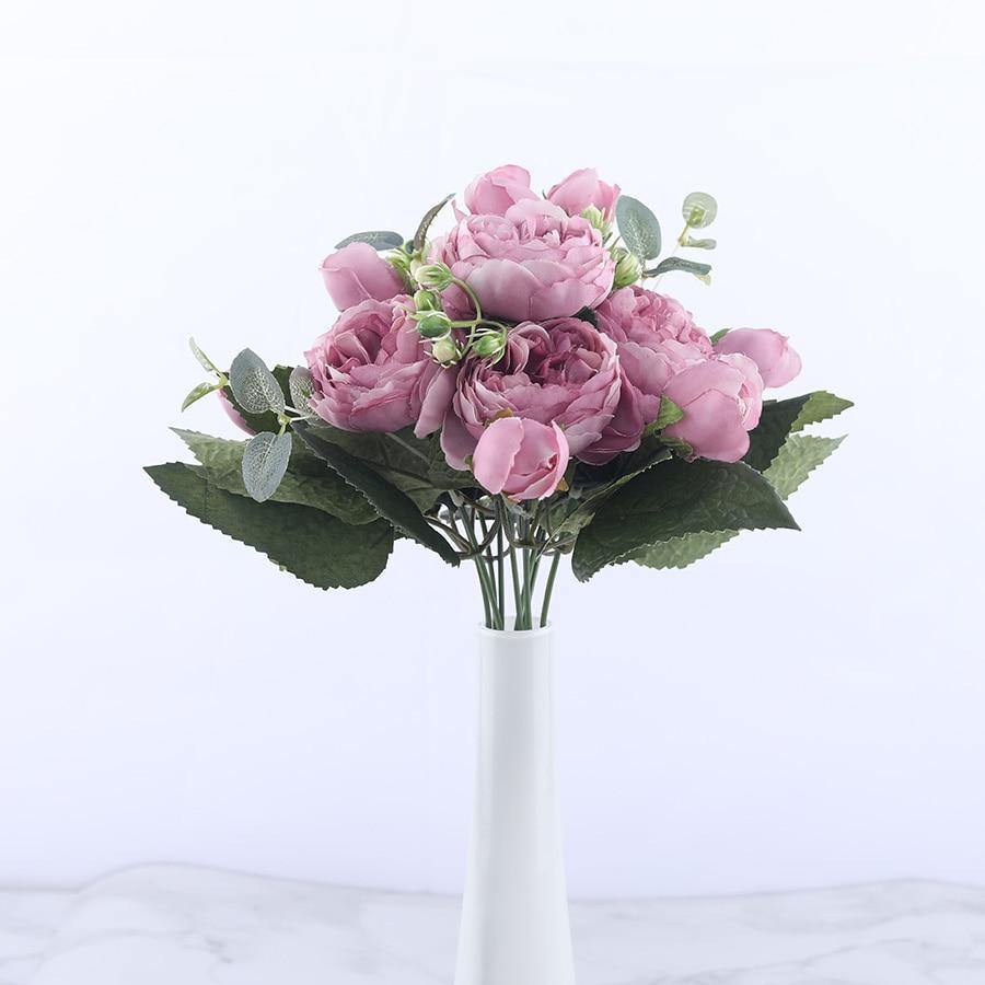 Set di 9 peonie di seta, steli artificiali da 12 pollici in dodici colori