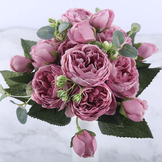 Set di 9 peonie di seta, steli artificiali da 12 pollici in dodici colori