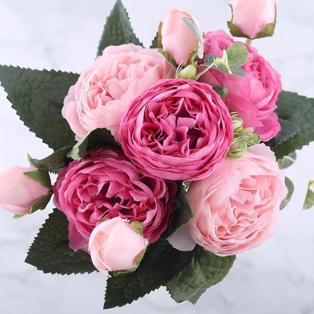 Set di 9 peonie di seta, steli artificiali da 12 pollici in dodici colori