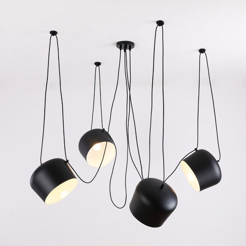 Multi-Light Drum Pendant, LumaDrum Cable-Hung Fixture in Black or White